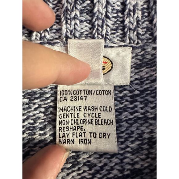 Talbots Vintage Marled Cotton Navy White Collared Cardigan Rag Sweater Size M - Picture 3 of 7
